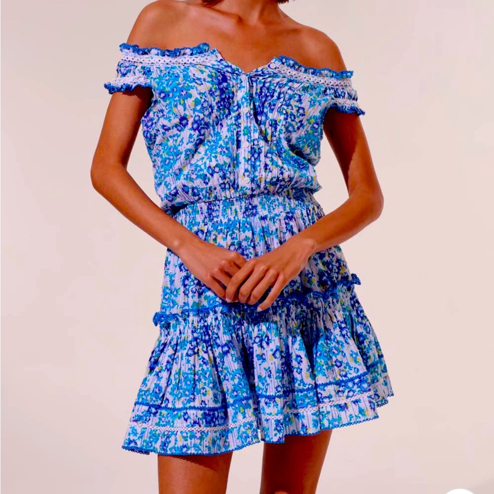 NWT Poupette St Barth Mini Dress Alba in Blue Aquarelle XS